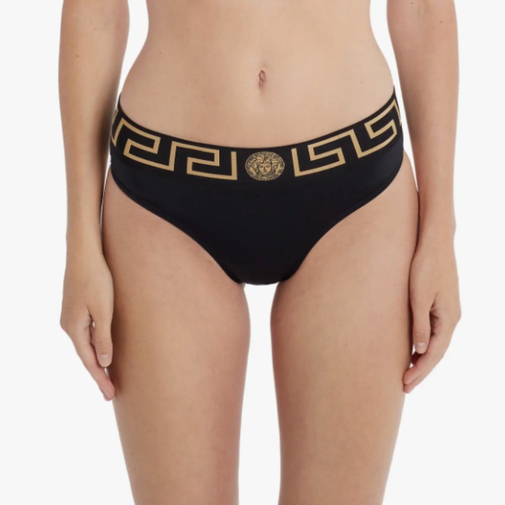 Versace Greca Border Binkini Bottoms - Black - Size 2 / Small